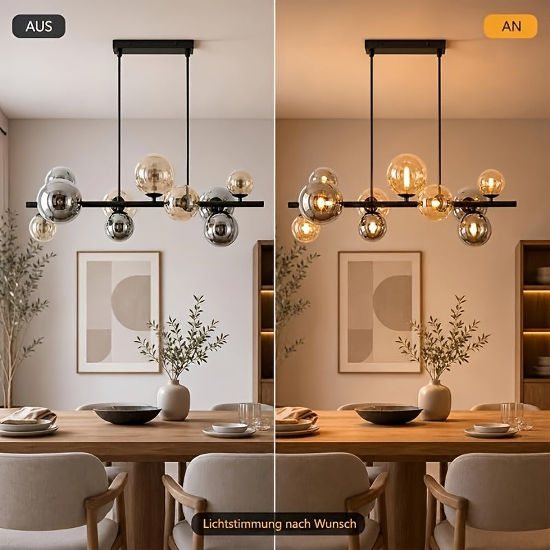 Lustre linéaire à 10 globes en verre ambré et fumé, 85 cm, G9