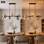 Lustre linéaire à 10 globes en verre ambré et fumé, 85 cm, G9