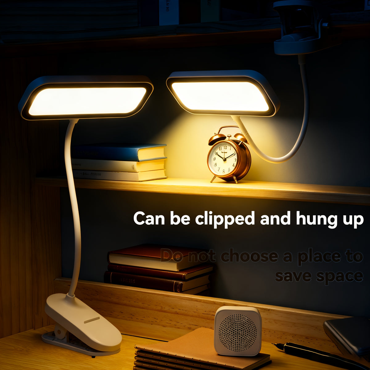 Lampe de bureau à pince rechargeable à tête rectangulaire, tactile