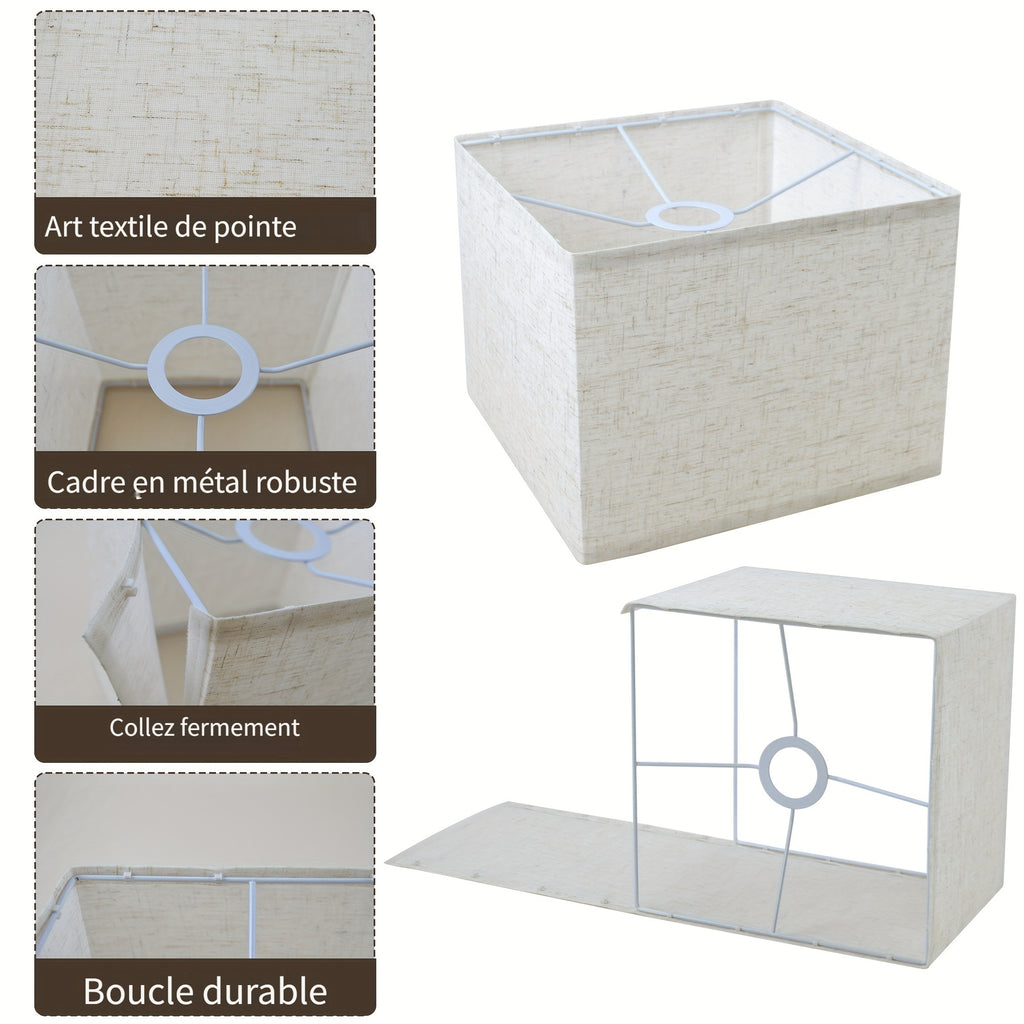 Abat-jour carré en tissu aspect lin, 26 x 26 x H 20 cm, trois coloris