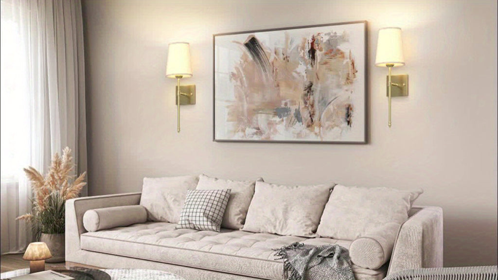Applique murale dorée sans fil, lot de 2, abat-jour effet lin et RVB