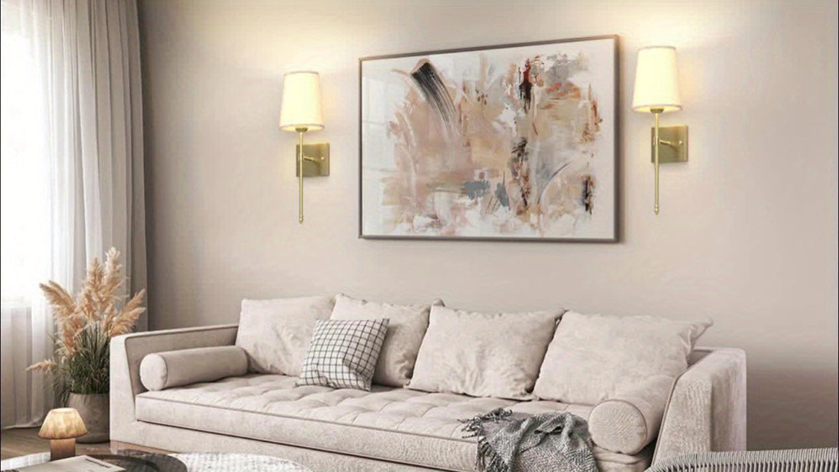 Applique murale dorée sans fil, lot de 2, abat-jour effet lin et RVB