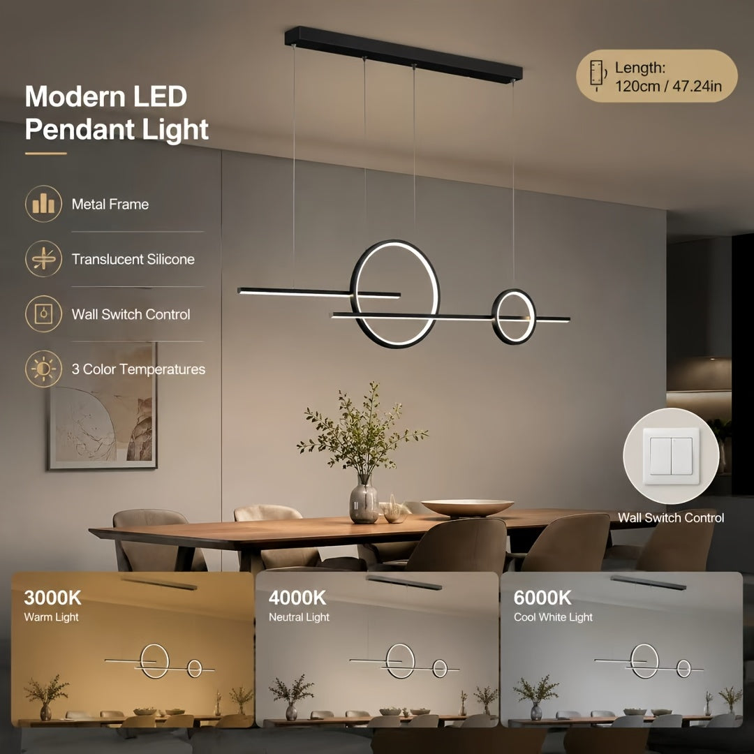 Lustre minimaliste blanc, noir ou doré à anneaux