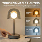 Lampe champignon rechargeable à dôme bleu ou rouge, globe blanc