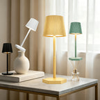 Lampe de table sans fil à abat-jour plissé, socle hexagonal tactile