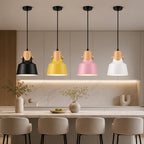 Suspension trompette, col effet bois, jaune, rose, noir ou blanc