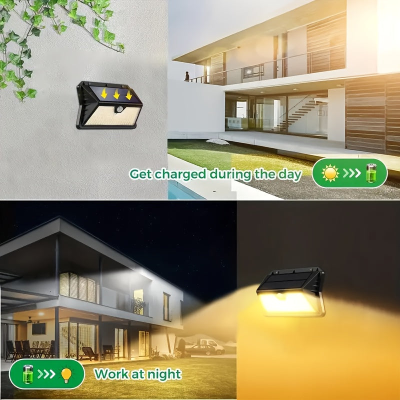 Applique solaire 185 LED blanc chaud à détecteur, IP65, lot de 2 ou 4