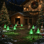 Lot de 10 sapins lumineux LED sur piquet, à piles, vert ou jaune