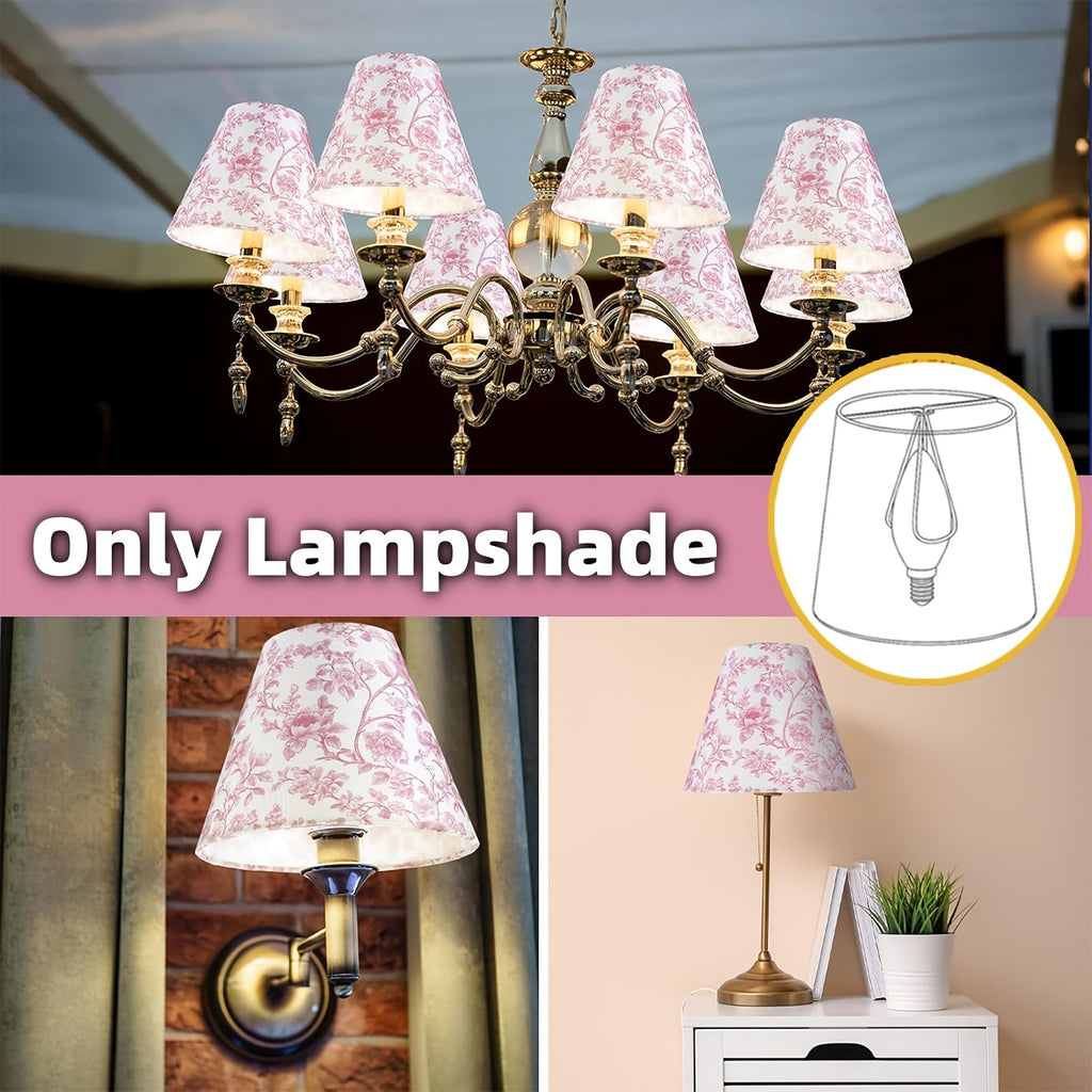 Lot de 2 abat-jour à pince en toile fleurie rose, Ø 15 cm