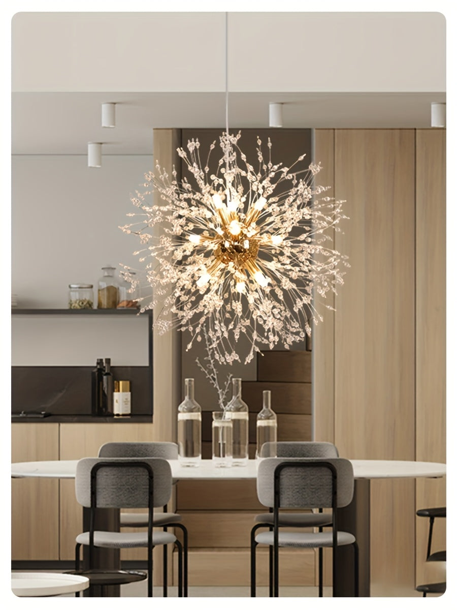 Lustre pissenlit doré à perles de cristal, 8 lumières, Ø 45 cm