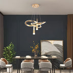 Lustre LED doré à rubans entrelacés et deux cônes, trois teintes