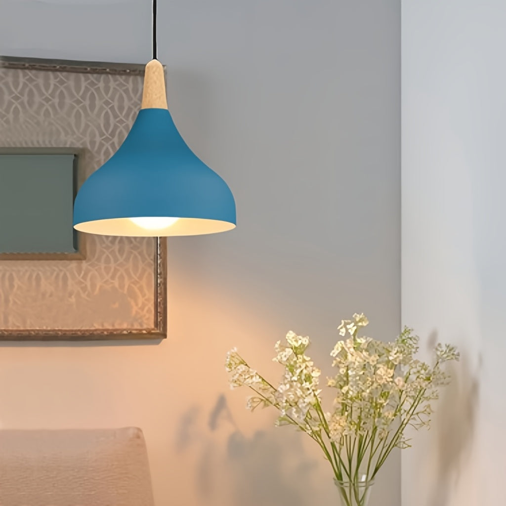 Suspension goutte en métal coloré et bois clair, 8 coloris, Ø 20 cm