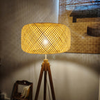 Grand abat-jour en bambou tressé, tambour arrondi Ø 45 cm