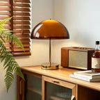 Lampe champignon à dôme ambré translucide et pied doré, 31 cm