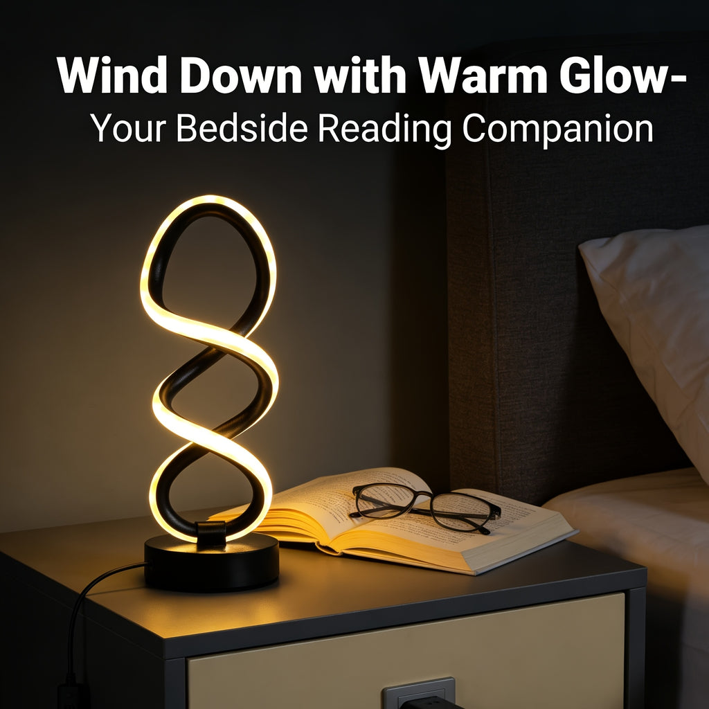 Lampe de bureau LED en double spirale, noire, blanche ou dorée