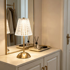 Lot de 2 lampes de table sans fil dorées, abat-jour effet cristal