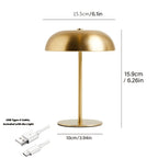 Lampe à poser champignon dorée sans fil, dôme métal et touche tactile