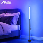 Lampadaire tube LED RVB modulable sur tige noire, jusqu'à 121 cm