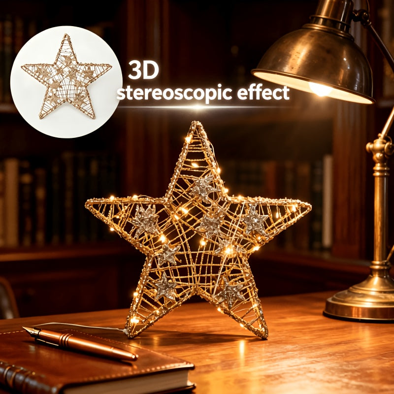 Lampe étoile 3D dorée à paillettes, LED blanc chaud à piles, 26 cm