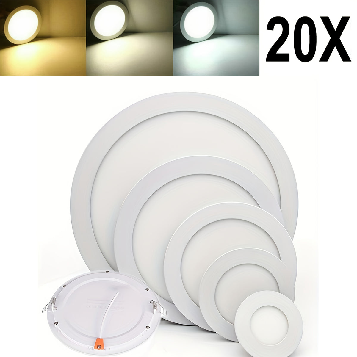Lot de 20 spots LED ronds encastrés, 3W à 24W, de Ø 8,2 à 29,5 cm