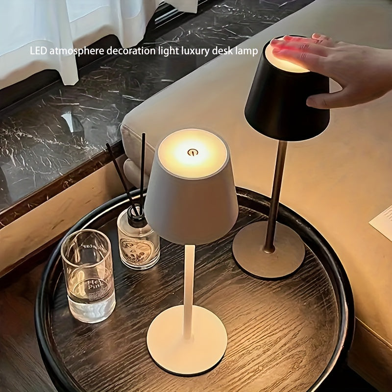 Lampe de table LED sans fil à abat-jour évasé, blanche ou champagne