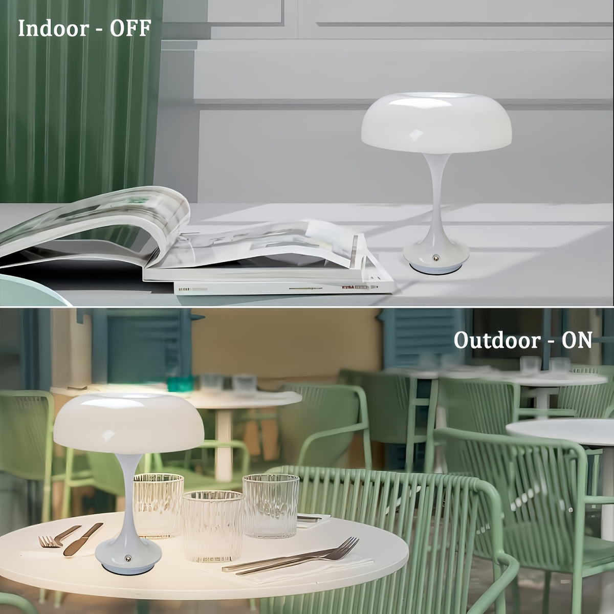 Lampe champignon sans fil rétro au chapeau anneau, blanche ou orange