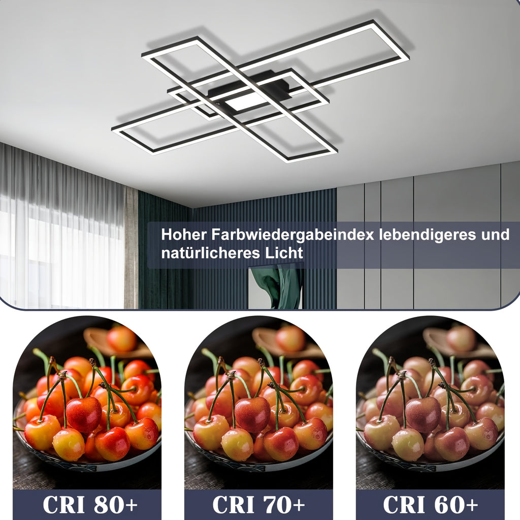Plafonnier LED rectangles entrecroisés, jusqu'à 100 cm, télécommande
