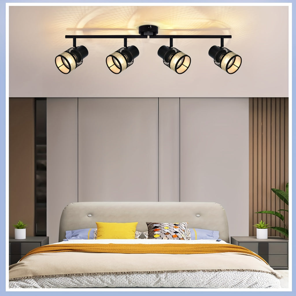 Plafonnier à spots orientables noir et tissu doré, 2 à 4 lumières E27