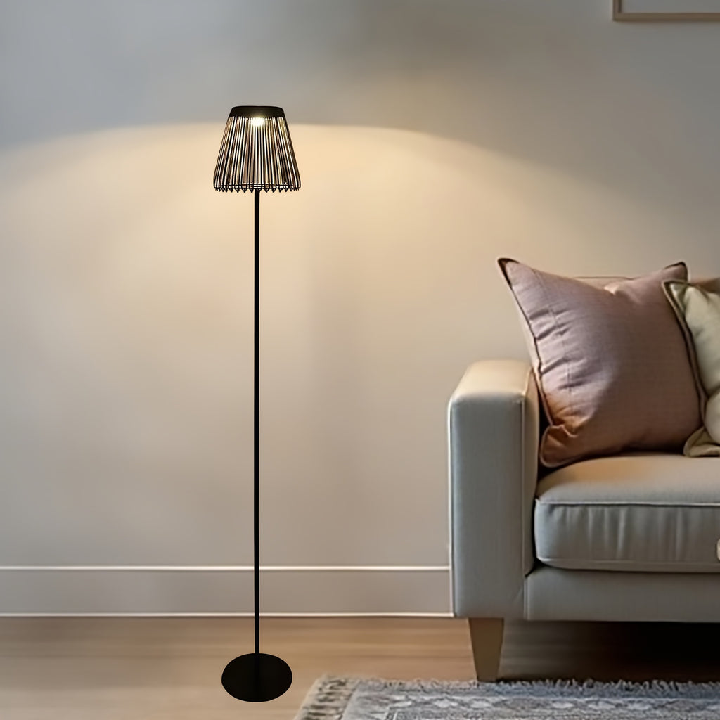 Lampadaire solaire 128,5 cm à abat-jour cage en fer, gris anthracite