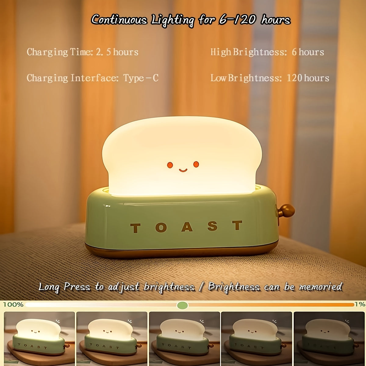 Lampe veilleuse grille-pain LED rechargeable, minuterie 15 minutes