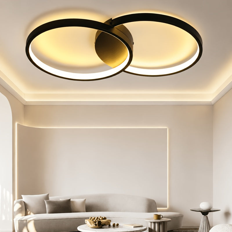 Plafonnier LED double anneau noir et blanc, 50 cm, trois teintes