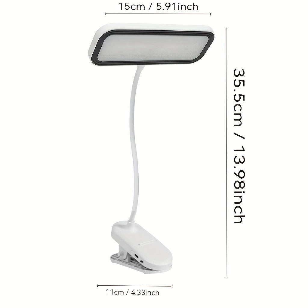 Lampe de bureau à pince rechargeable à tête rectangulaire, tactile