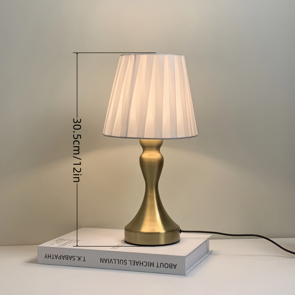 Lampe de chevet dorée à abat-jour plissé, 30,5 cm, trois teintes