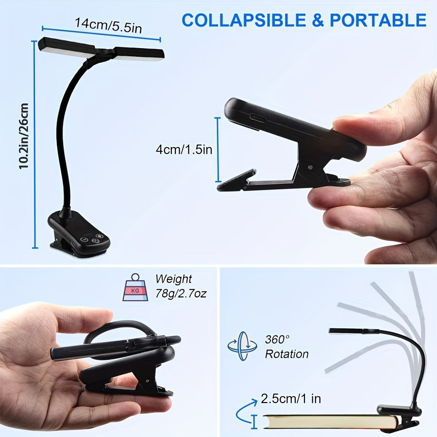Lampe de lecture à pince à deux volets orientables, tactile, 1000 mAh