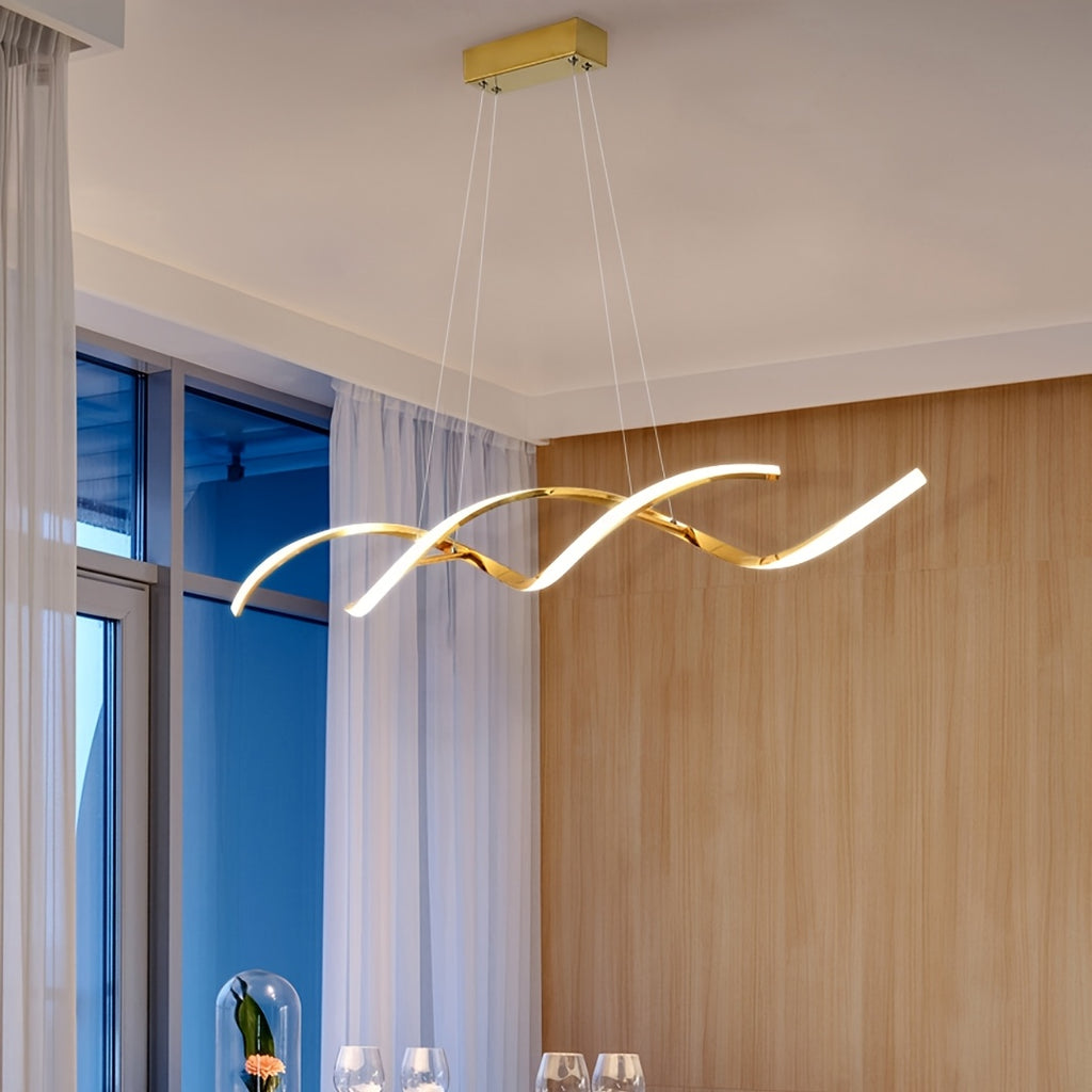 Lustre LED double vague en aluminium, doré ou argenté, 94 cm