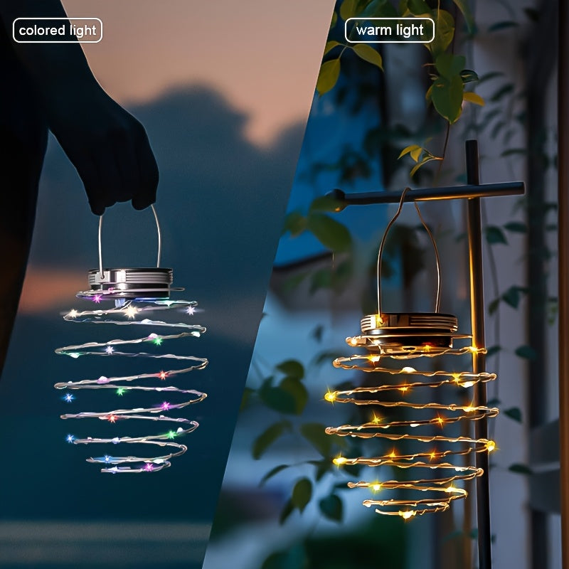 Suspension solaire spirale en fil de fer à 16 LED, lot de 3 ou 5