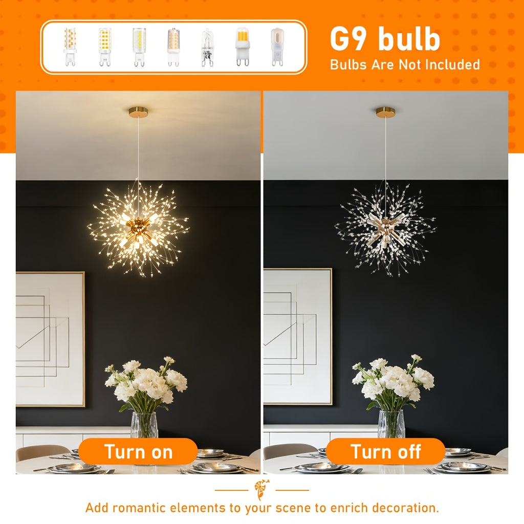 Lustre pissenlit doré à perles de cristal, Ø 45 cm, ampoules G9