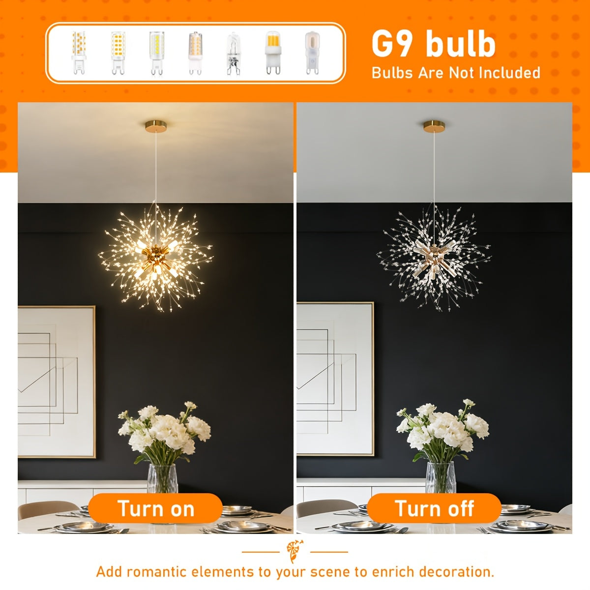 Lustre pissenlit doré à perles de cristal, Ø 45 cm, ampoules G9