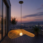 Suspension chapeau en rotin tressé ondulé, Ø 50 cm, style wabi-sabi