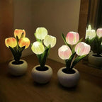 Lampe décorative bouquet de tulipes LED en pot céramique