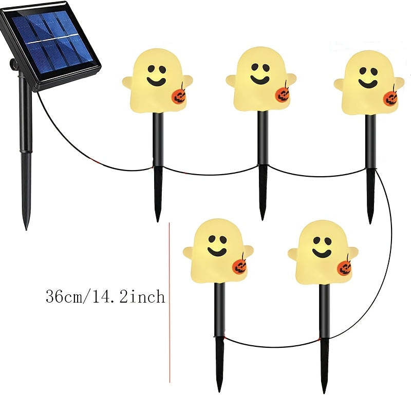 Guirlande solaire de 5 fantômes souriants à planter, 36 cm