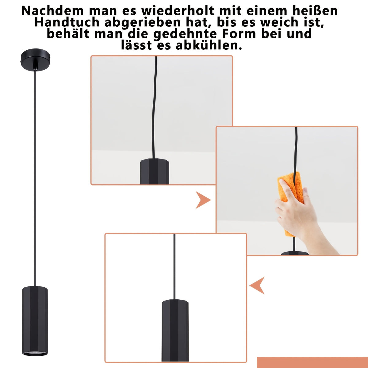 Suspension 4 cylindres facettés noirs GU10, barre de 60 cm