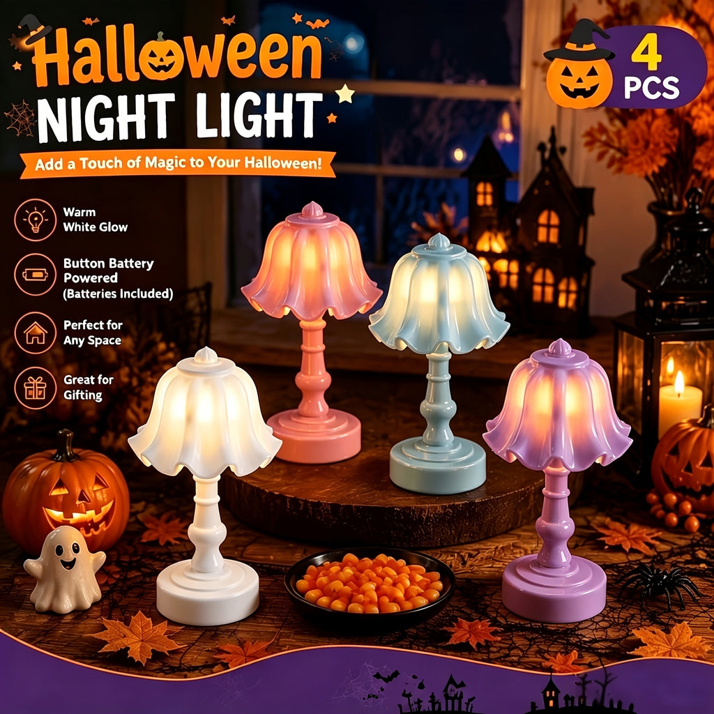 Lot de 4 mini lampes à pile bouton, abat-jour festonné pastel