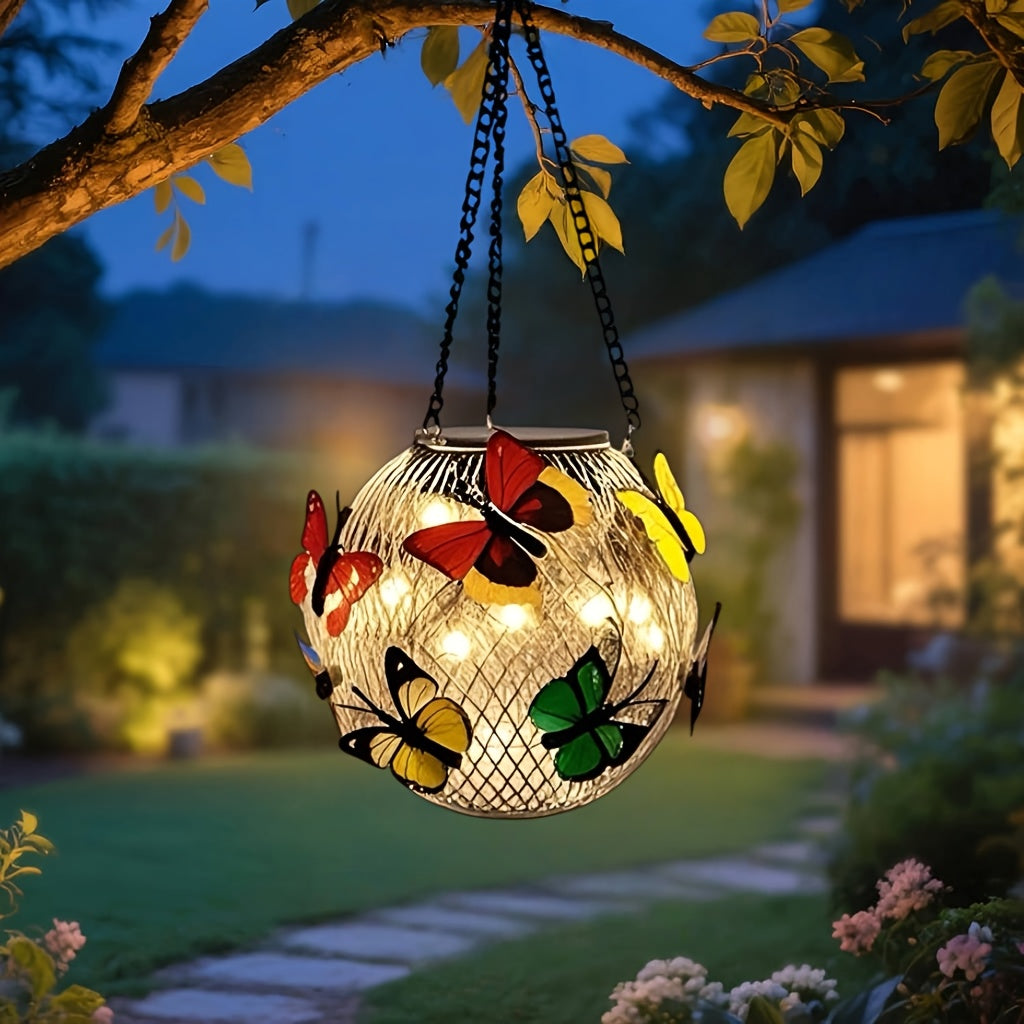 Lot de 2 lanternes solaires boules à papillons, à suspendre, IP65