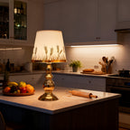 Lampe de chevet abat-jour épis de blé, pied balustre poli et LED