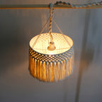 Abat-jour suspendu en macramé à franges, bohème, Ø 30 x H 20 cm