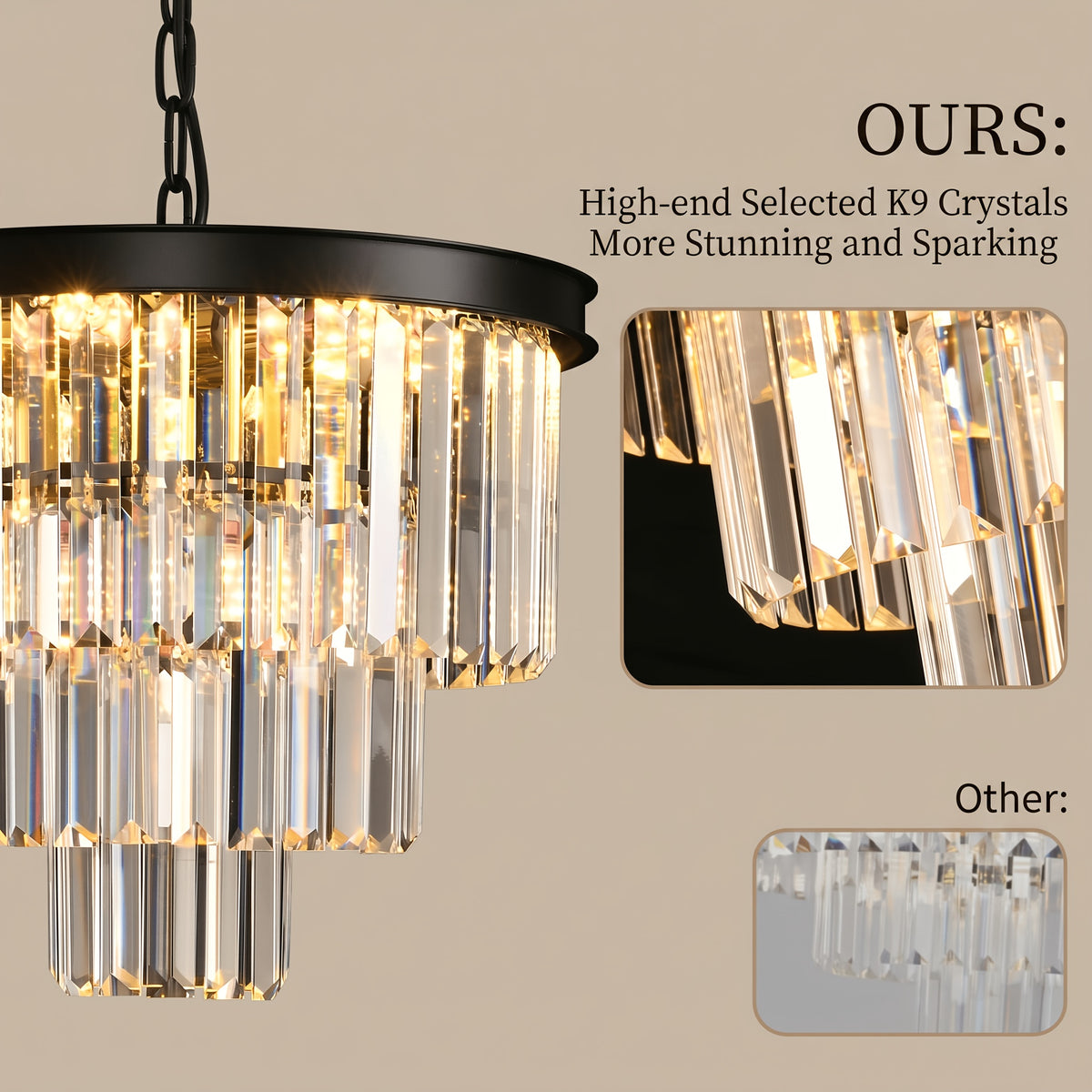 Lustre en cristal à couronne noire, Ø 40 cm, 7 douilles E14