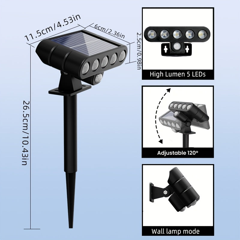 Spot solaire 5 LED à détecteur de mouvement, mur ou piquet, lot de 4
