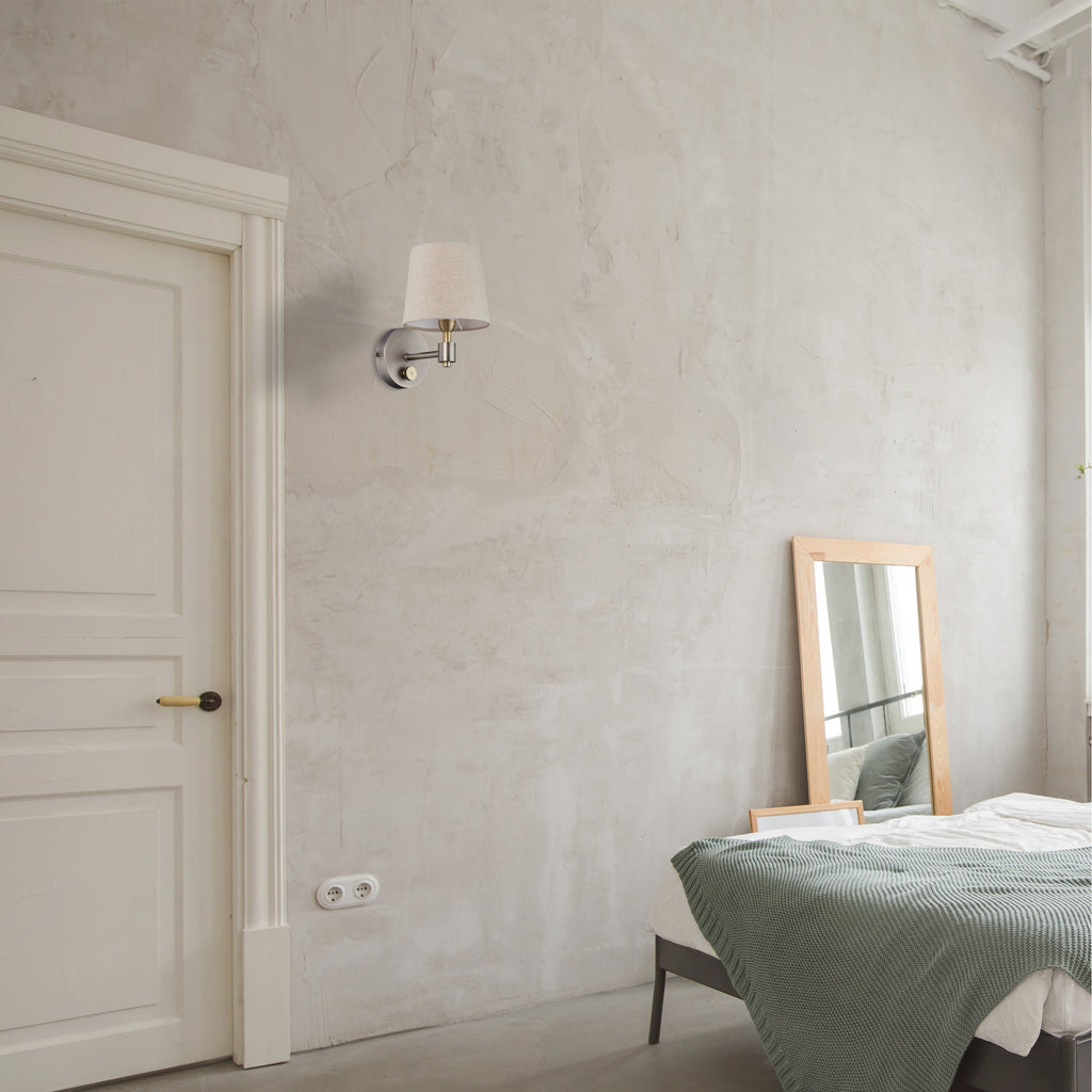 Applique murale à variateur rotatif, abat-jour beige en tissu E14