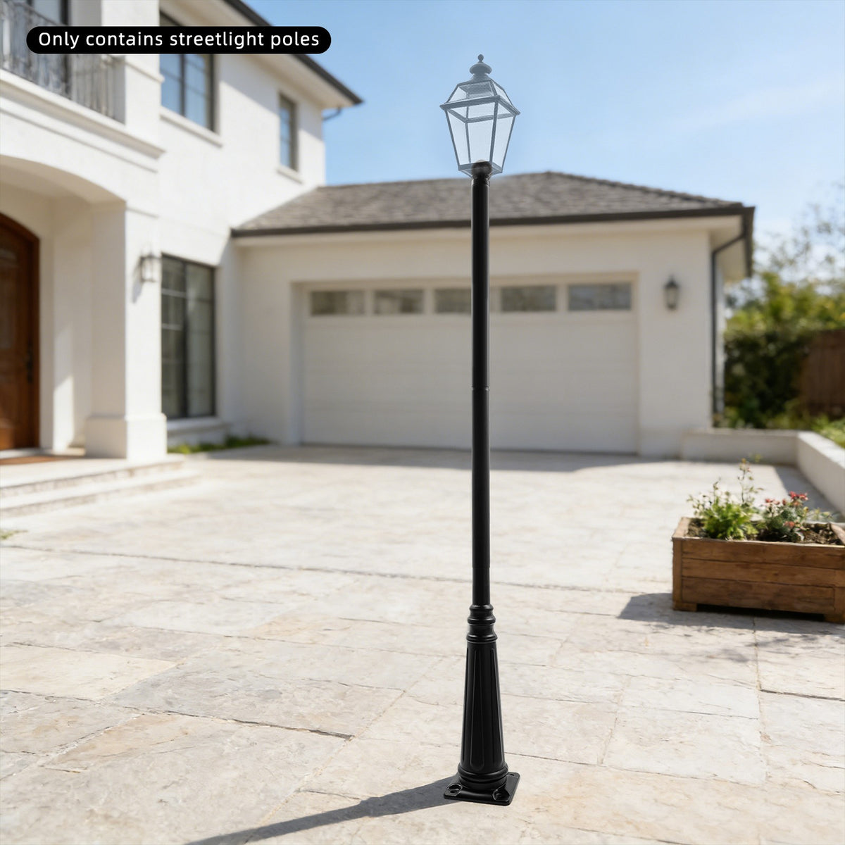 Poteau de lampadaire de jardin 3,80 m en fer noir, style classique